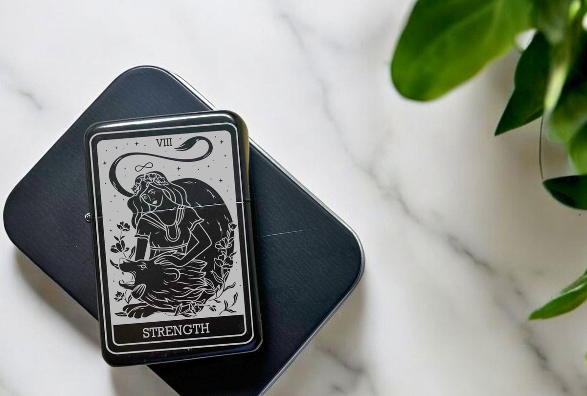 Custom Engraved Tarot Card Lighter, Refillable Black Gothic Gift, Spiritual Present, Smoker Accessory
