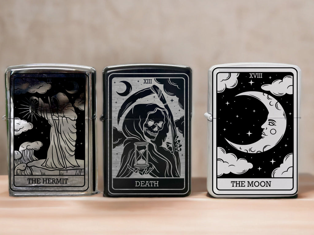 Engraved Tarot Card Lighter, Refillable Black Gothic Gift