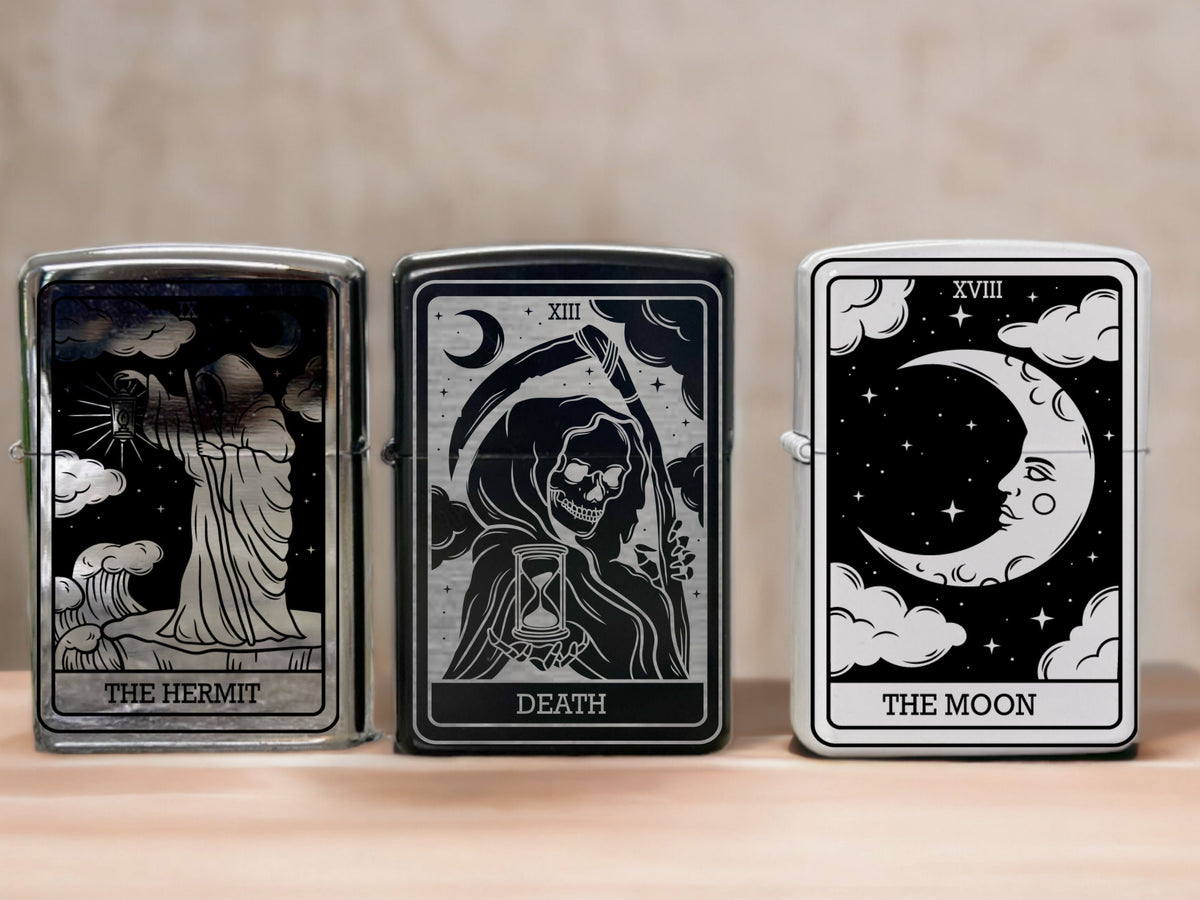 Engraved Tarot Card Lighter, Refillable Black Gothic Gift