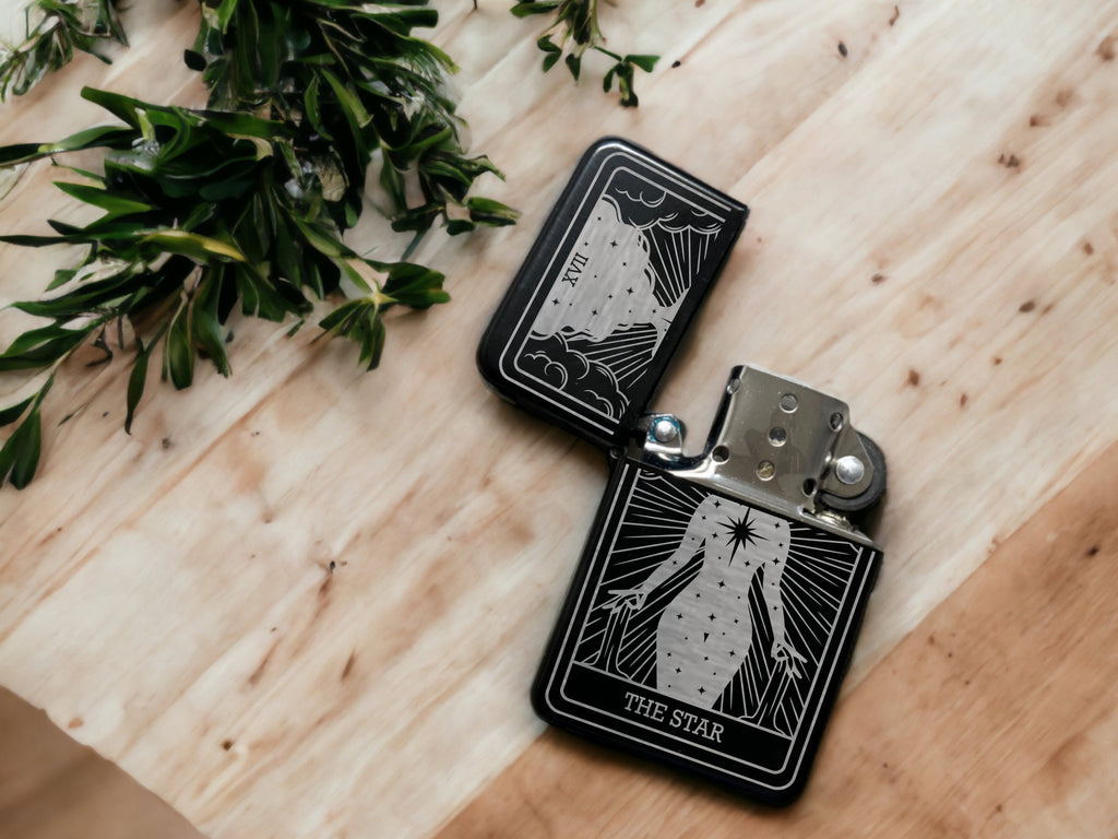 The Star Tarot Card Lighter: Custom Engraved Refillable Flip Top
