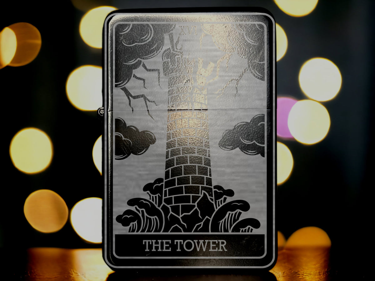 Tower Tarot Card, Refillable Fliptop lighter, Custom Engraved Lighter, Spiritual Gift, Arcana Series