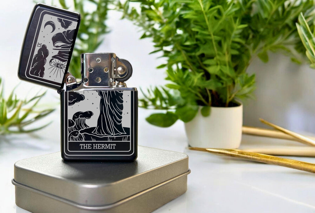 Custom Engraved Tarot Card Lighter, Refillable Black Gothic Gift, Spiritual Present, Smoker Accessory