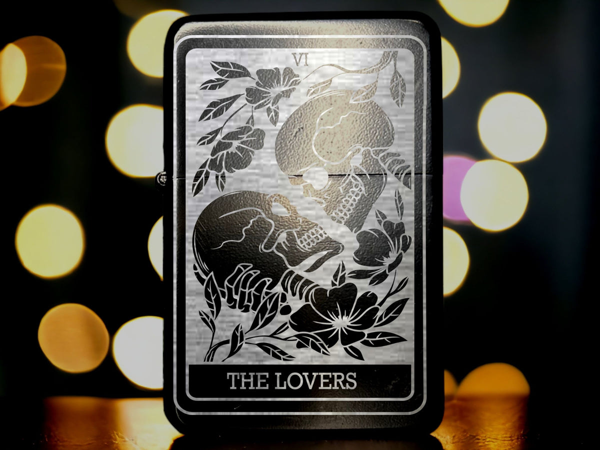 New Lovers Tarot Card Black Refillable Lighter: Engraved Spiritual Gift