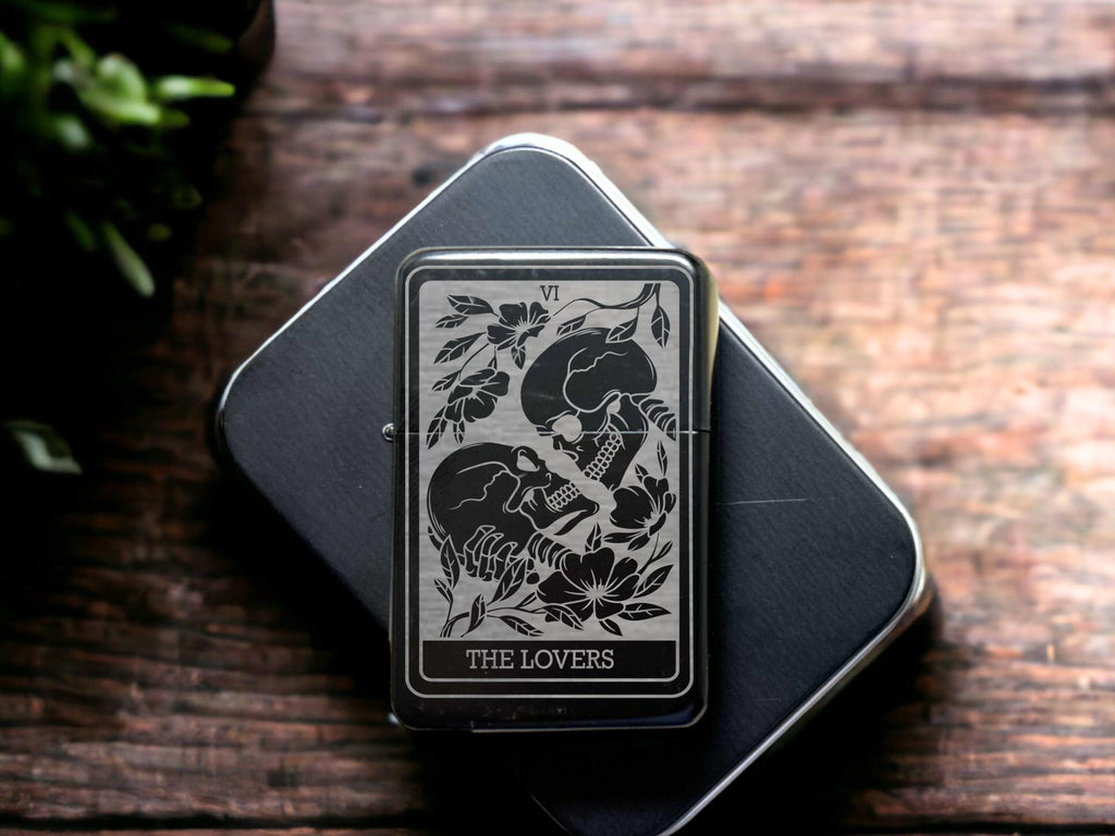 Engraved Tarot Card Lighter, Gothic Accessories, Sun, Moon, Lovers