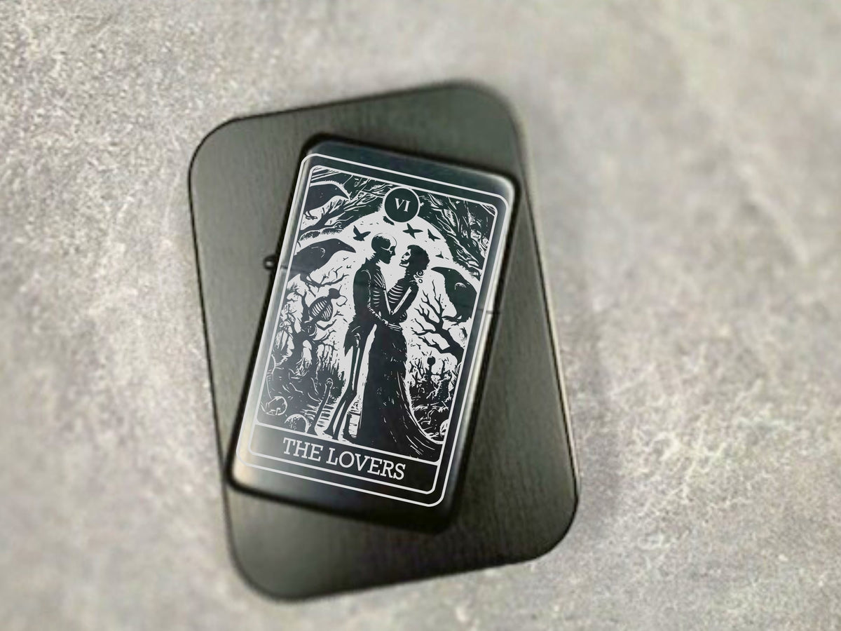 The Lovers Tarot Card Lighter, Gothic Refillable Engraved Lighter