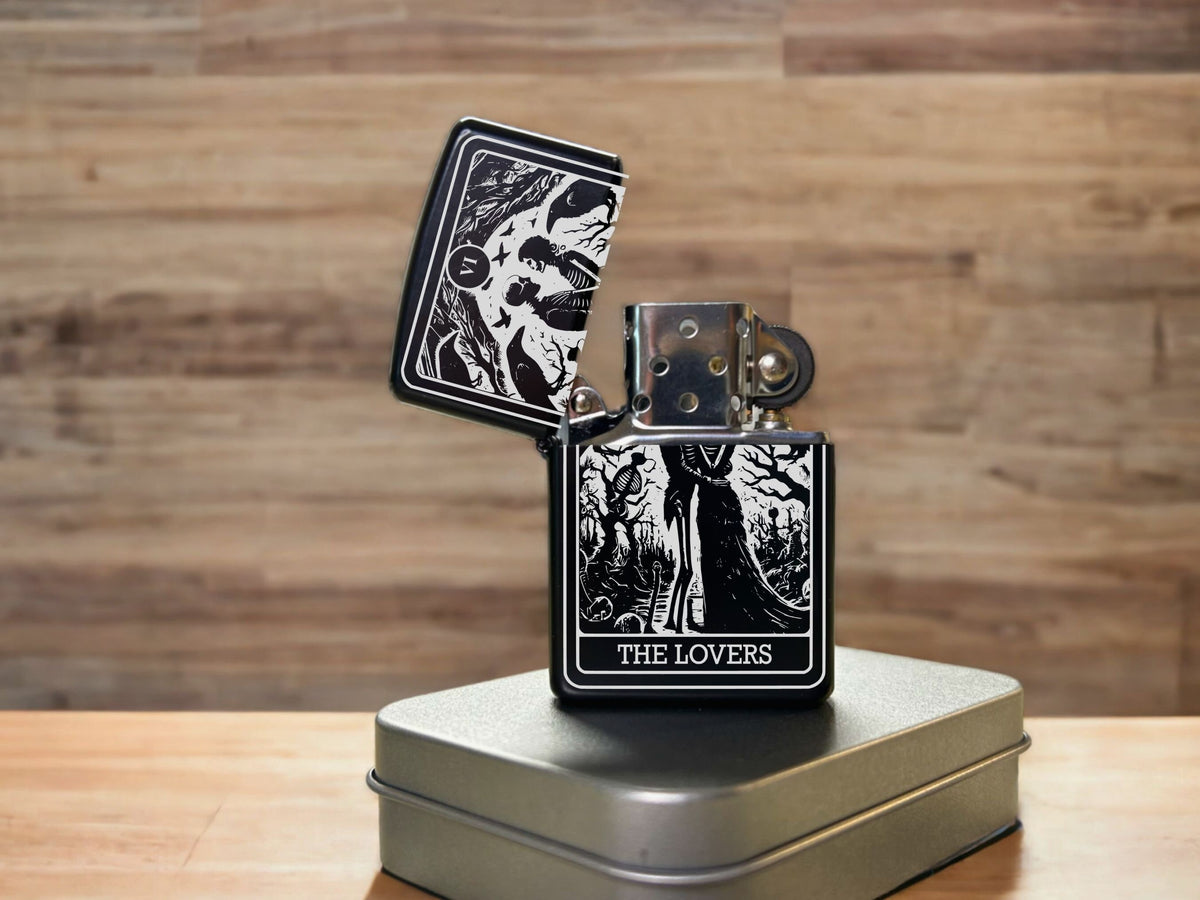 The Lovers Tarot Card Lighter, Gothic Refillable Engraved Lighter