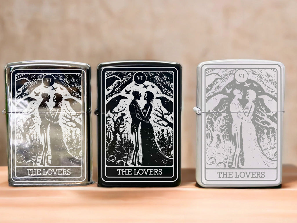 The Lovers Tarot Card Lighter, Gothic Refillable Engraved Lighter