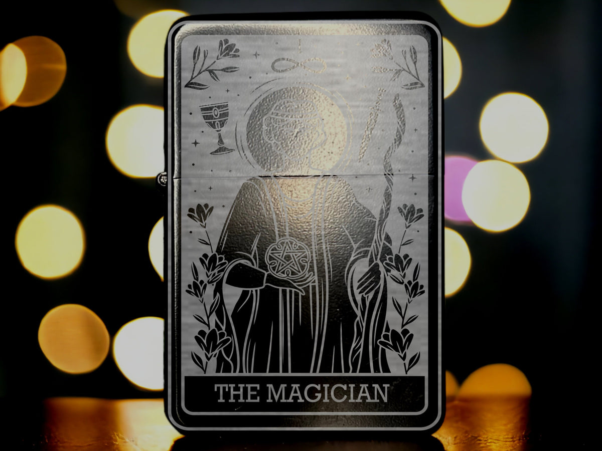 Custom Engraved Lighter, Refillable Flip top Lighter, The Magician Tarot Card, Smokers Accessories, Spiritual Gift