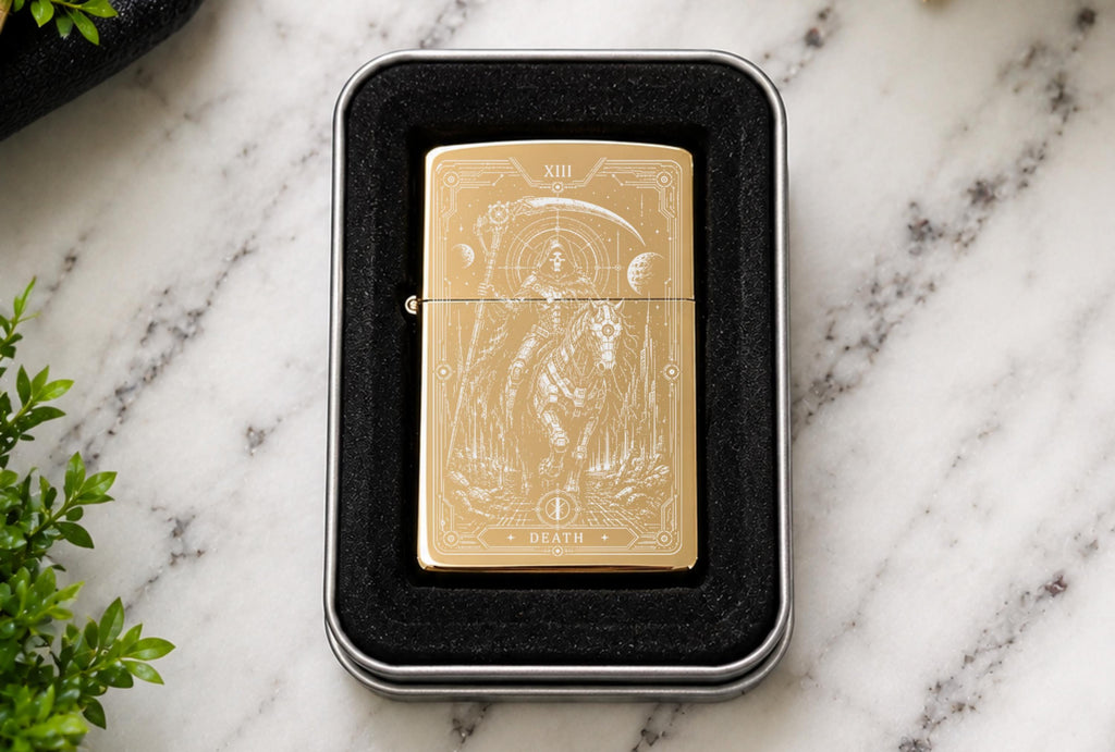 Futuristic Tarot Card Engraved Lighter, Cyberpunk Tarot Lighter, Celestial Gothic Lighter, Tarot Gift, Mystical Occult Gift