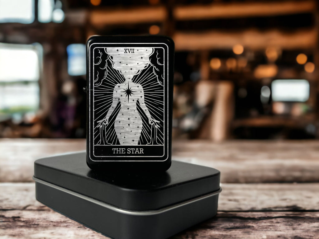 The Star Tarot Card Lighter: Custom Engraved Refillable Flip Top
