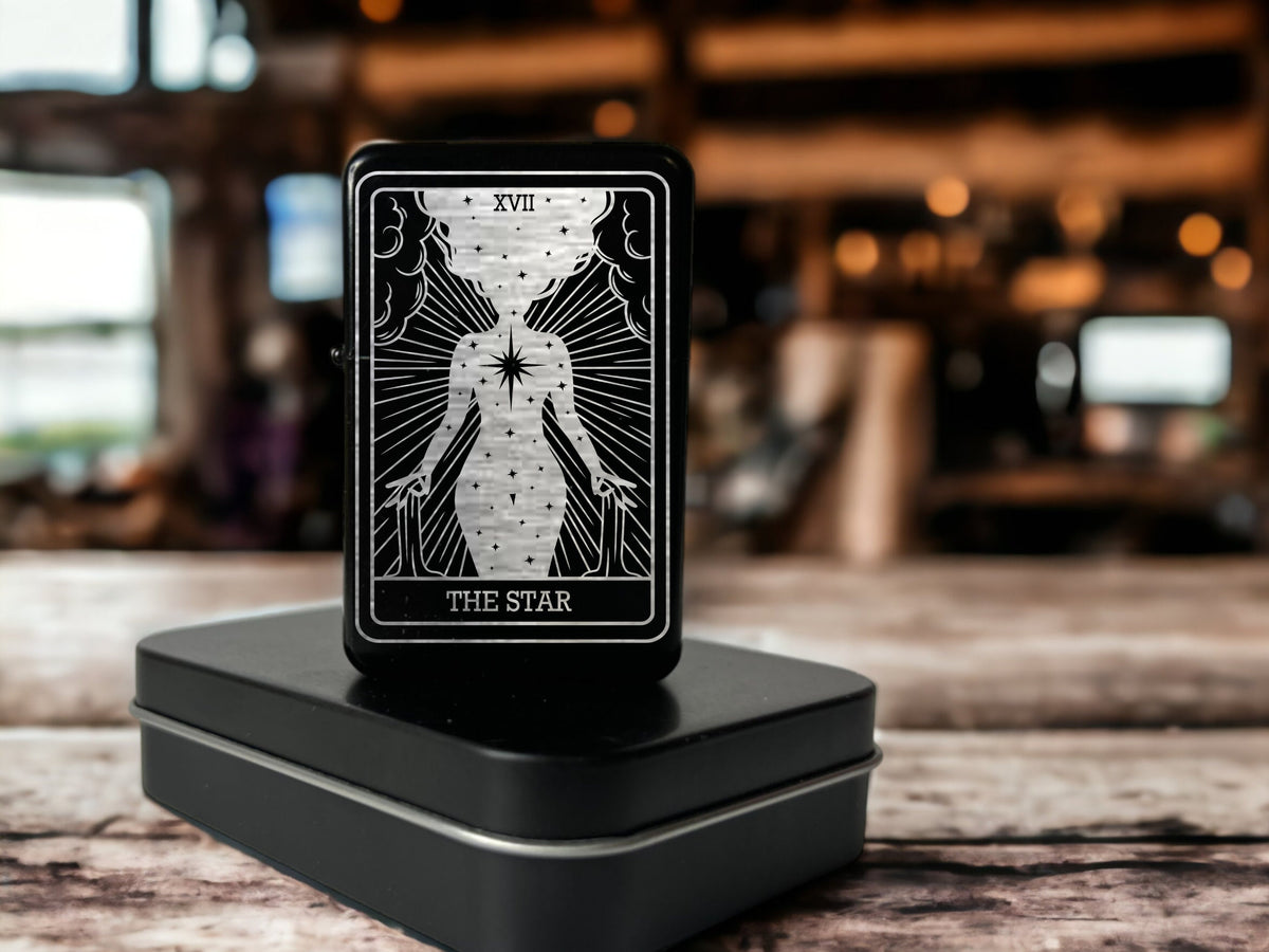 The Star Tarot Card Lighter: Custom Engraved Refillable Flip Top