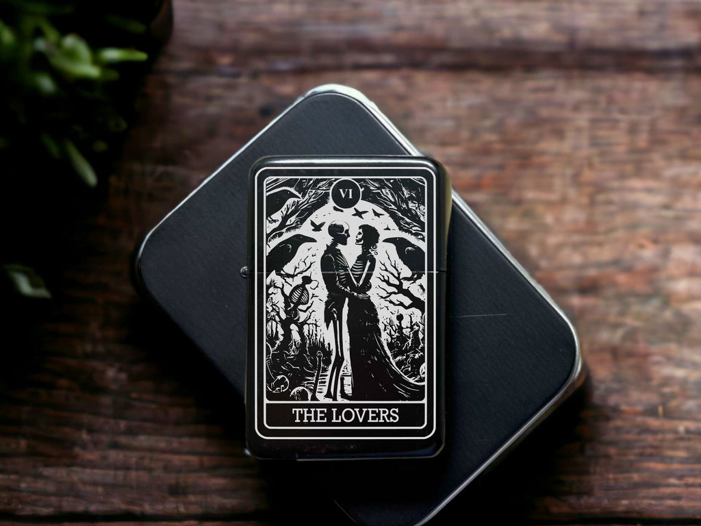 The Lovers Tarot Card Lighter, Gothic Refillable Engraved Lighter