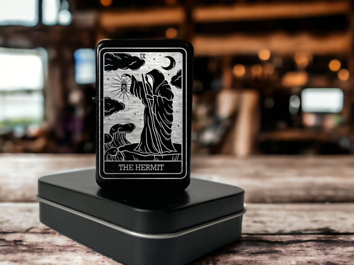 The Hermit Black Tarot Card Engraved lighter | Spiritual gift