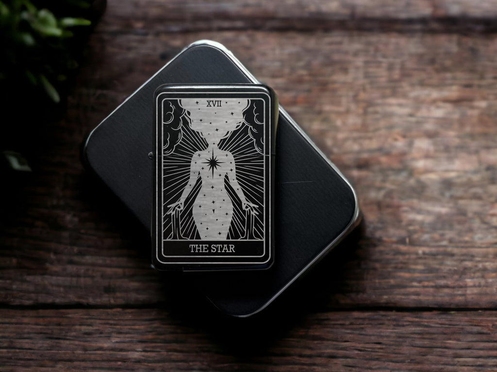 The Star Tarot Card Lighter: Custom Engraved Refillable Flip Top