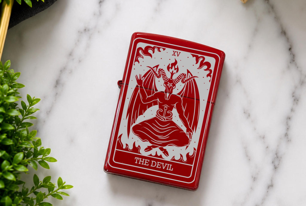 Custom Engraved Tarot Card Lighter, Refillable Black Gothic Gift, Spiritual Present, Smoker Accessory