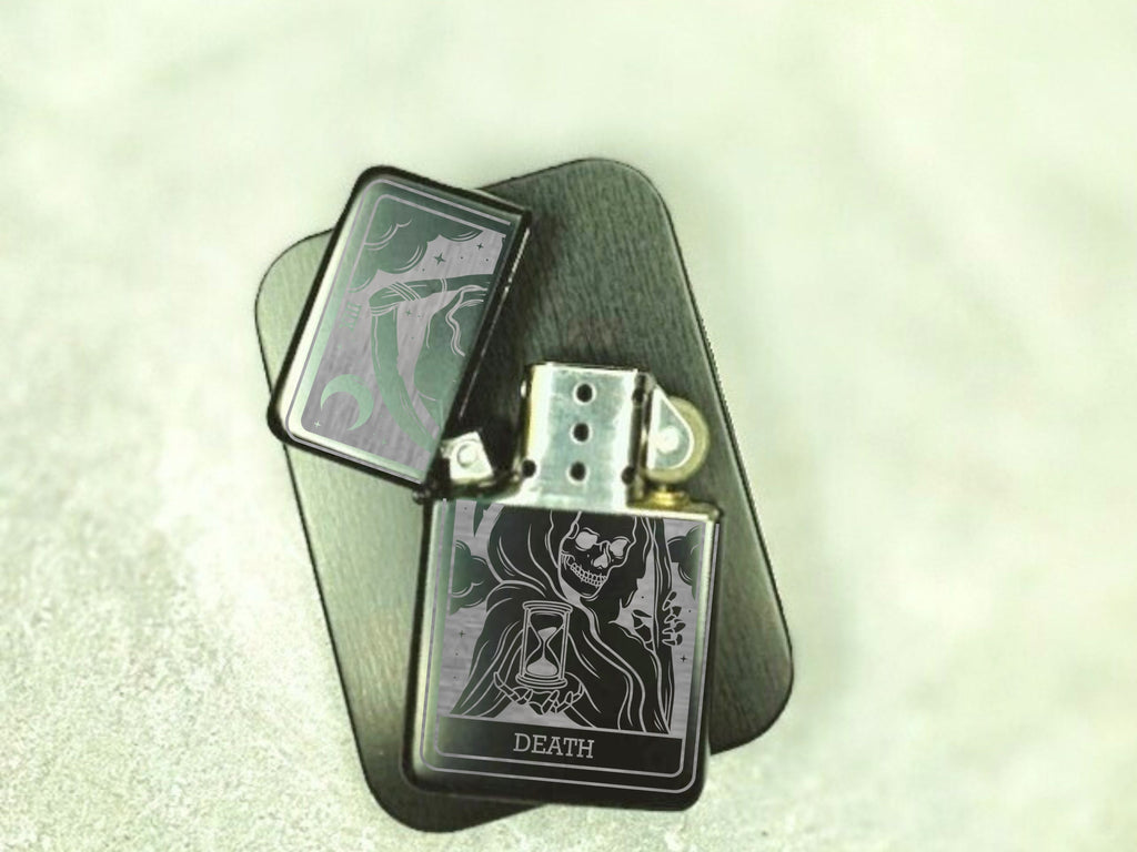 Engraved Tarot Card Lighter, Refillable Black Gothic Gift