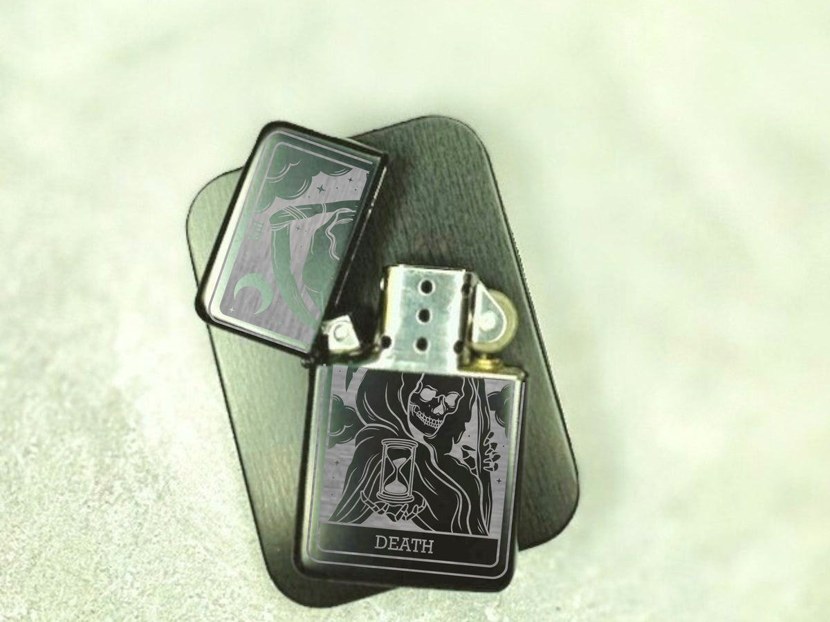 Engraved Tarot Card Lighter, Refillable Black Gothic Gift