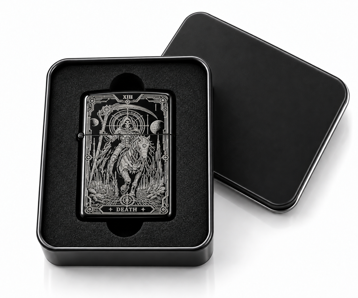 Angled view of Death XIII tarot lighter