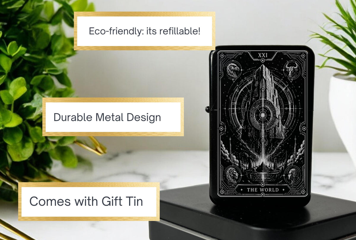 Futuristic Tarot Card Engraved Lighter, Cyberpunk Tarot Lighter, Celestial Gothic Lighter, Tarot Gift, Mystical Occult Gift
