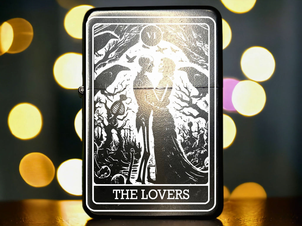 The Lovers Tarot Card Lighter, Gothic Refillable Engraved Lighter