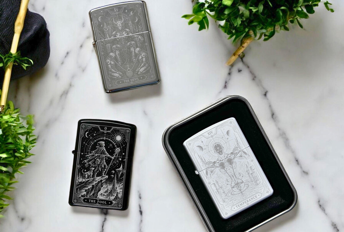 Futuristic Tarot Card Engraved Lighter, Cyberpunk Tarot Lighter, Celestial Gothic Lighter, Tarot Gift, Mystical Occult Gift