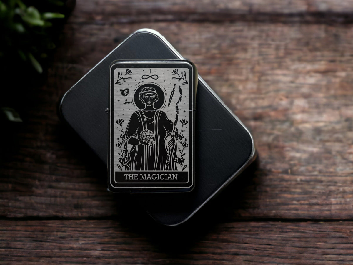 Custom Engraved Lighter, Refillable Flip top Lighter, The Magician Tarot Card, Smokers Accessories, Spiritual Gift