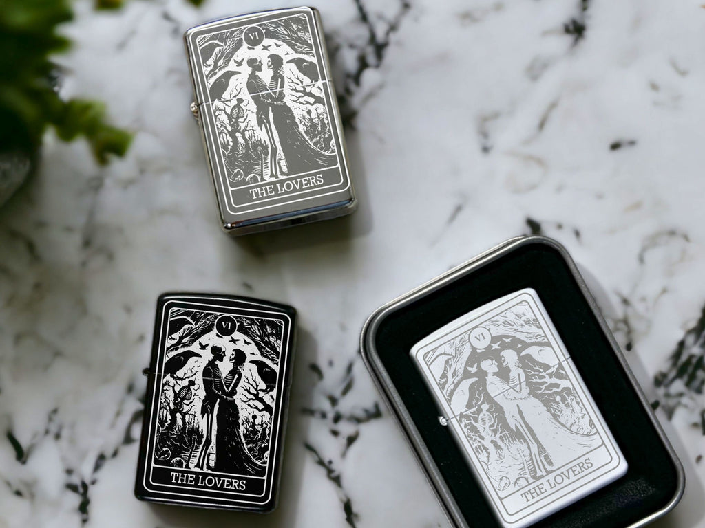 The Lovers Tarot Card Lighter, Gothic Refillable Engraved Lighter