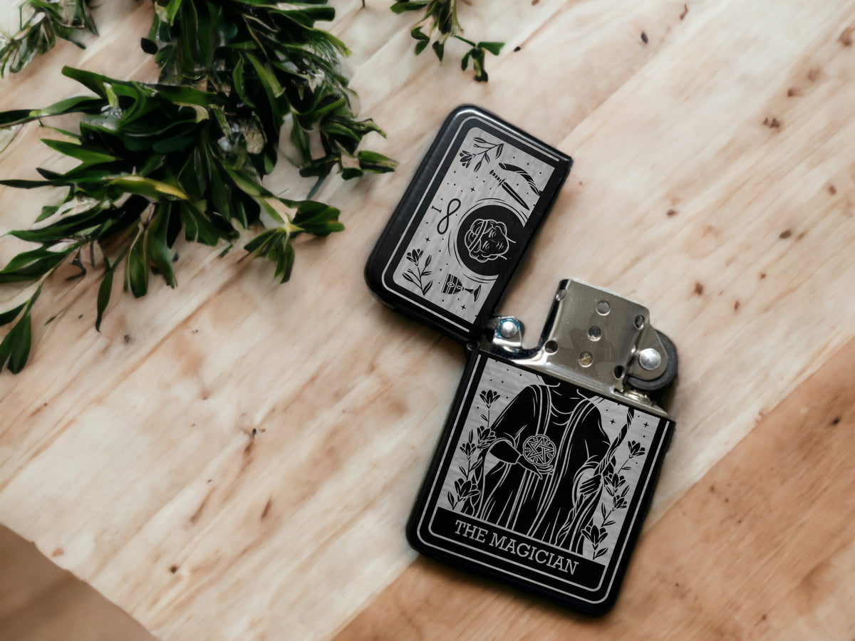 Custom Engraved Lighter, Refillable Flip top Lighter, The Magician Tarot Card, Smokers Accessories, Spiritual Gift