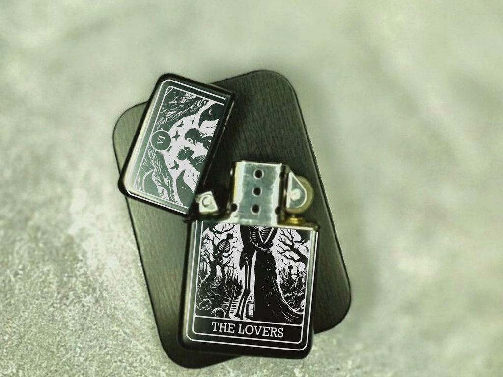 The Lovers Tarot Card Lighter, Gothic Refillable Engraved Lighter