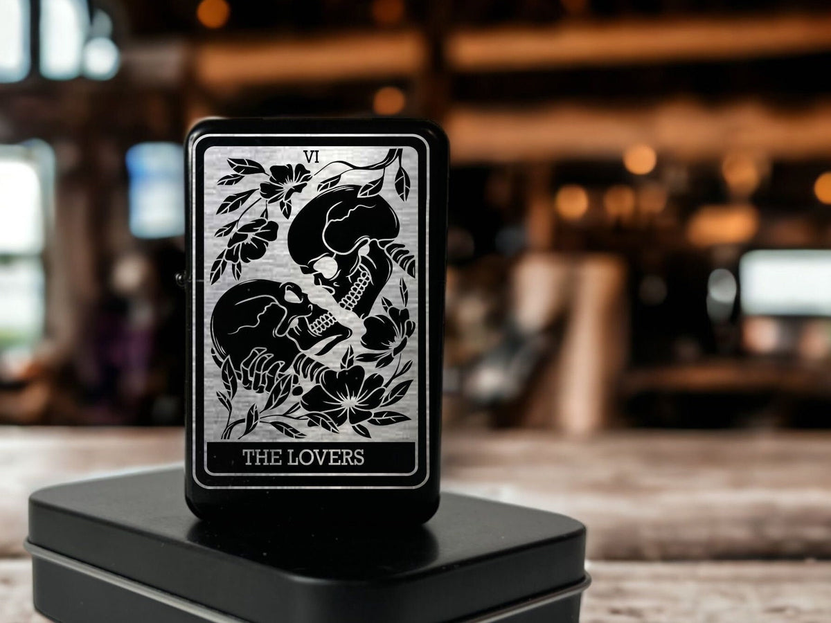 New Lovers Tarot Card Black Refillable Lighter: Engraved Spiritual Gift