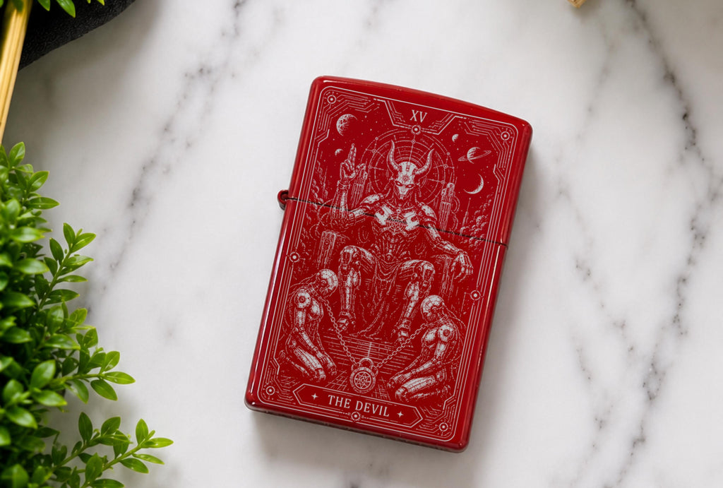 Futuristic Tarot Card Engraved Lighter, Cyberpunk Tarot Lighter, Celestial Gothic Lighter, Tarot Gift, Mystical Occult Gift