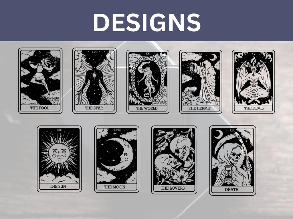 Engraved Tarot Card Lighter, Gothic Accessories, Sun, Moon, Lovers