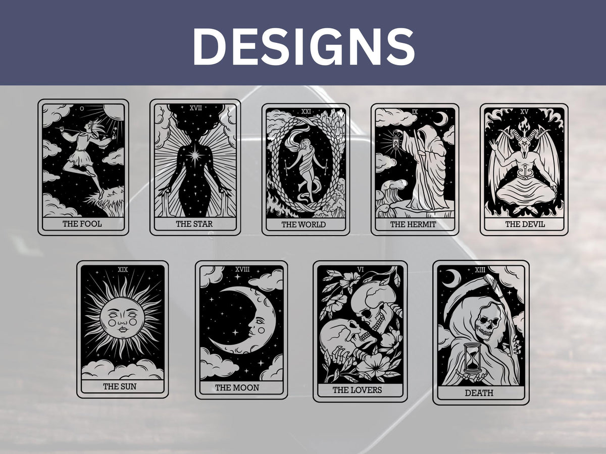 Engraved Tarot Card Lighter, Gothic Accessories, Sun, Moon, Lovers