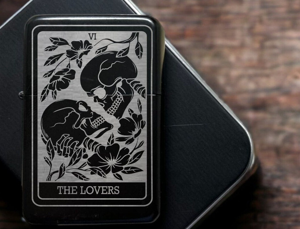 New Lovers Tarot Card Black Refillable Lighter: Engraved Spiritual Gift