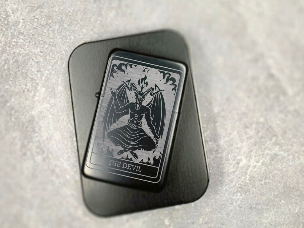 Engraved Tarot Card Lighter, Refillable Black Gothic Gift