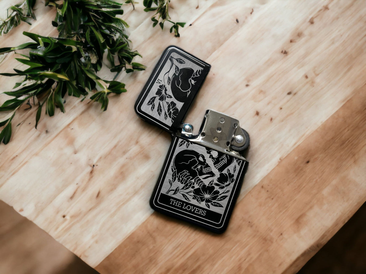 New Lovers Tarot Card Black Refillable Lighter: Engraved Spiritual Gift
