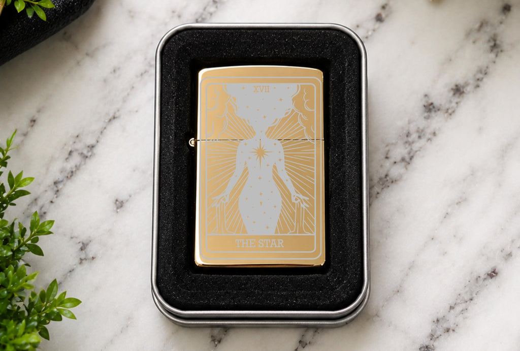 Custom Engraved Tarot Card Lighter, Refillable Black Gothic Gift, Spiritual Present, Smoker Accessory