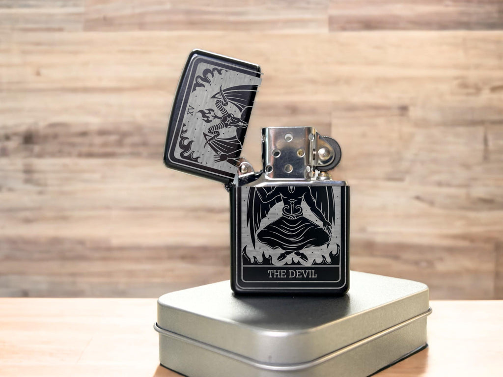 Engraved Tarot Card Lighter, Gothic Accessories, Sun, Moon, Lovers